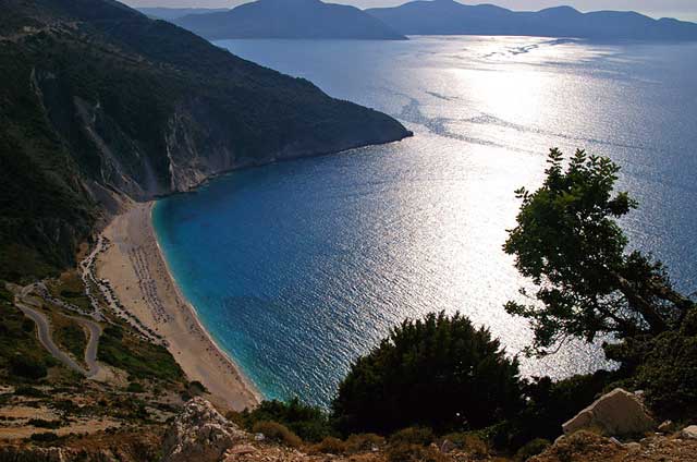 PANORAMA - Panoramic view of Myrtos beach from above by Emiel Hillege